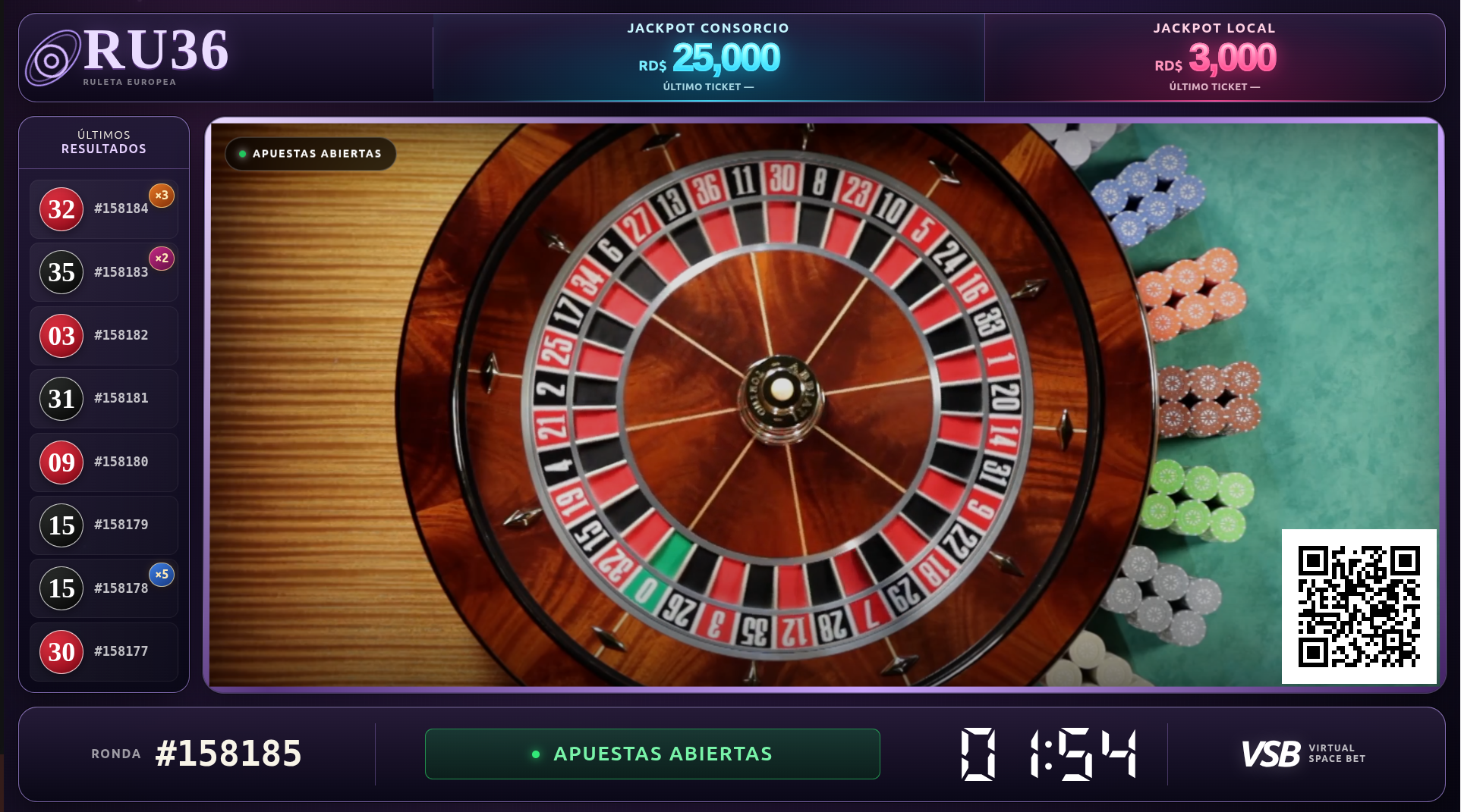 RU36 · Pantalla de ruleta