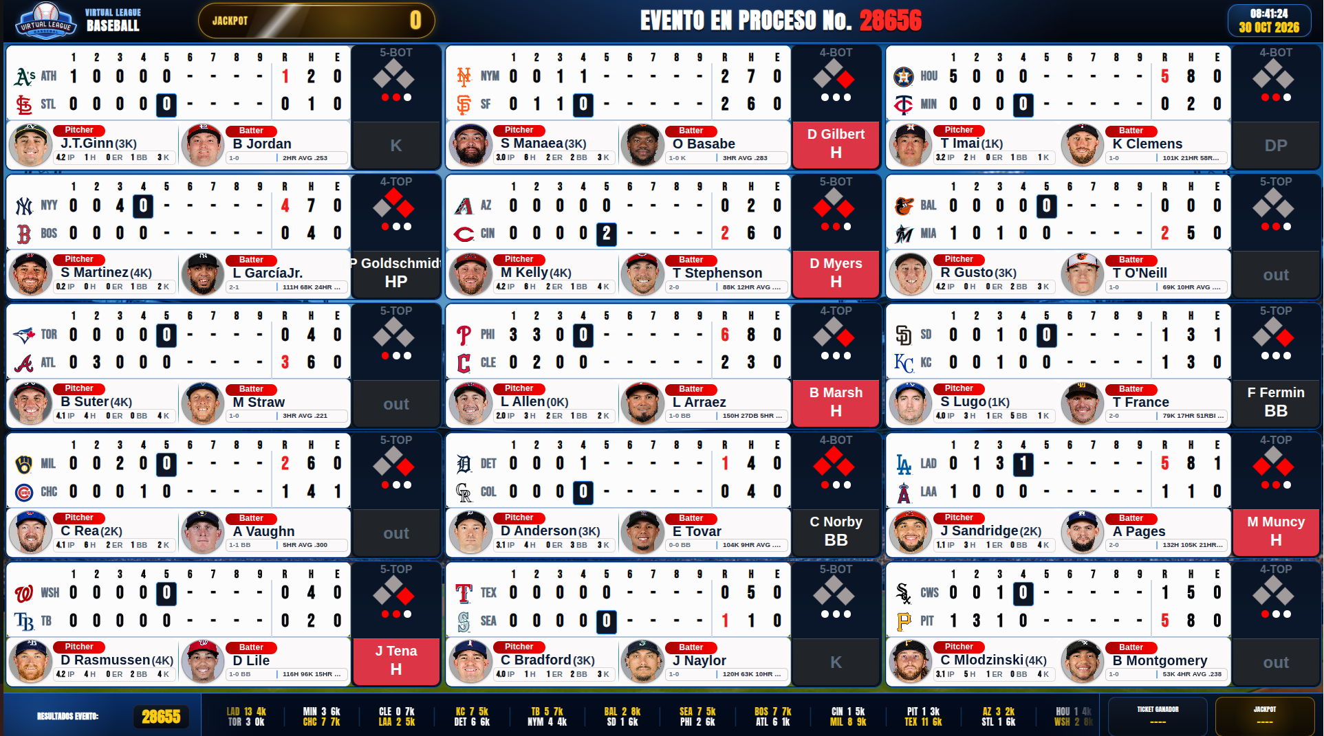 VLB: pantalla de juego con desarrollo de los encuentros